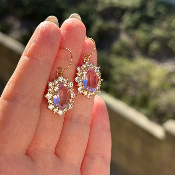 Princess Pink Halo Earrings • Oval Sparkle Drops - Picture 4 of 6